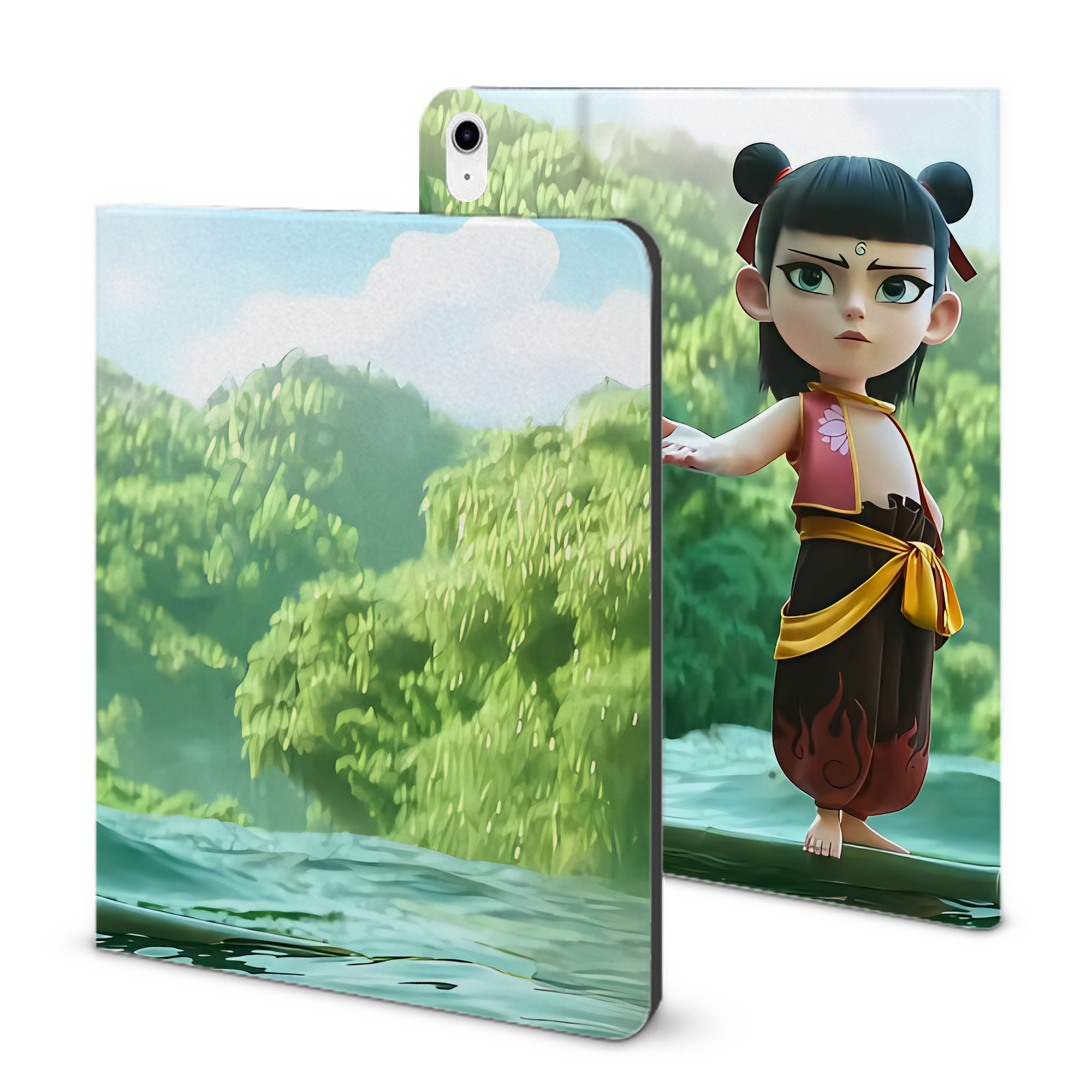 （画像用） Ne Zha 2 ナタ 魔童の大暴れ IPad ケース ブック型 PUレザー TPU 耐衝撃 軽量 薄型 ペン収納なし 全面保護 IPad 各モデル対応